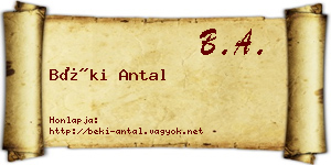 Béki Antal névjegykártya